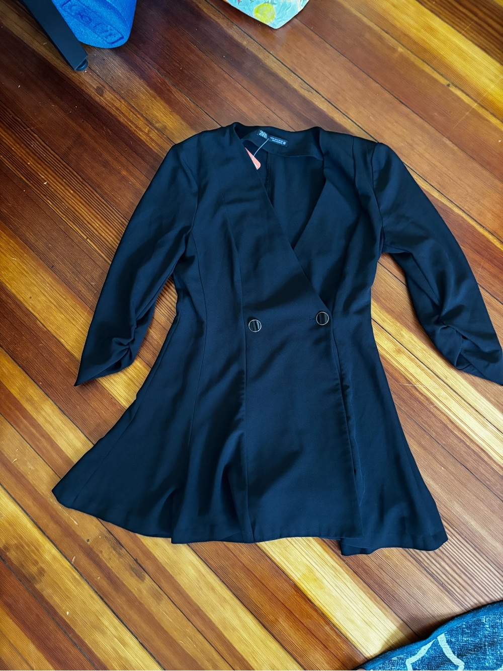 Zara Black Long Sleeve Mini Wrap Dress with built in shorts